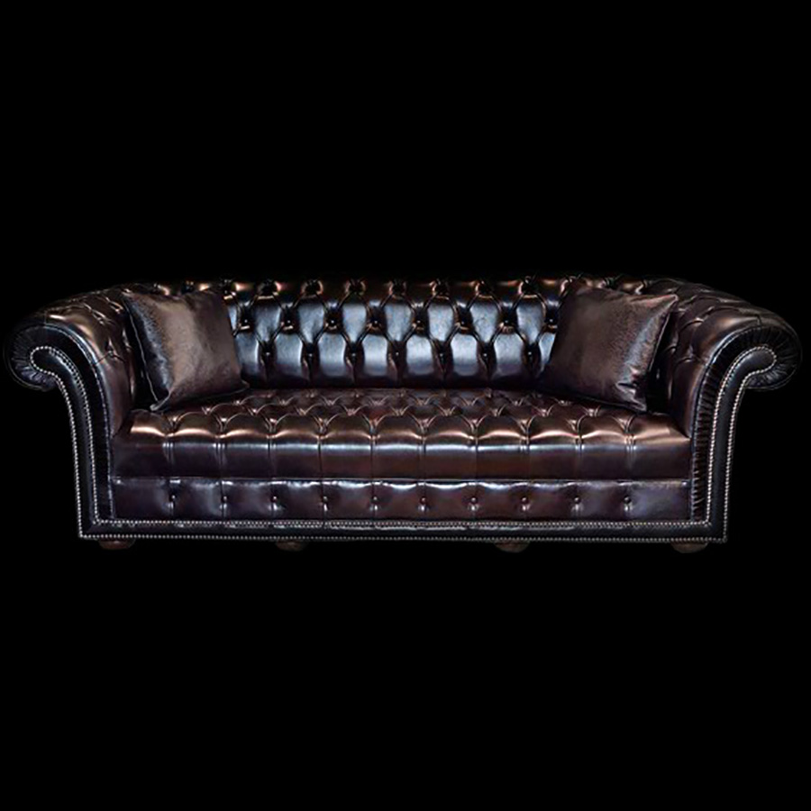 Canapé 3 places Chesterfield Wesbury en cuir de vachette suprême coloris noir