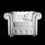 Petit fauteuil Chesterfield en cuir de vachette rancho coloris blanc
