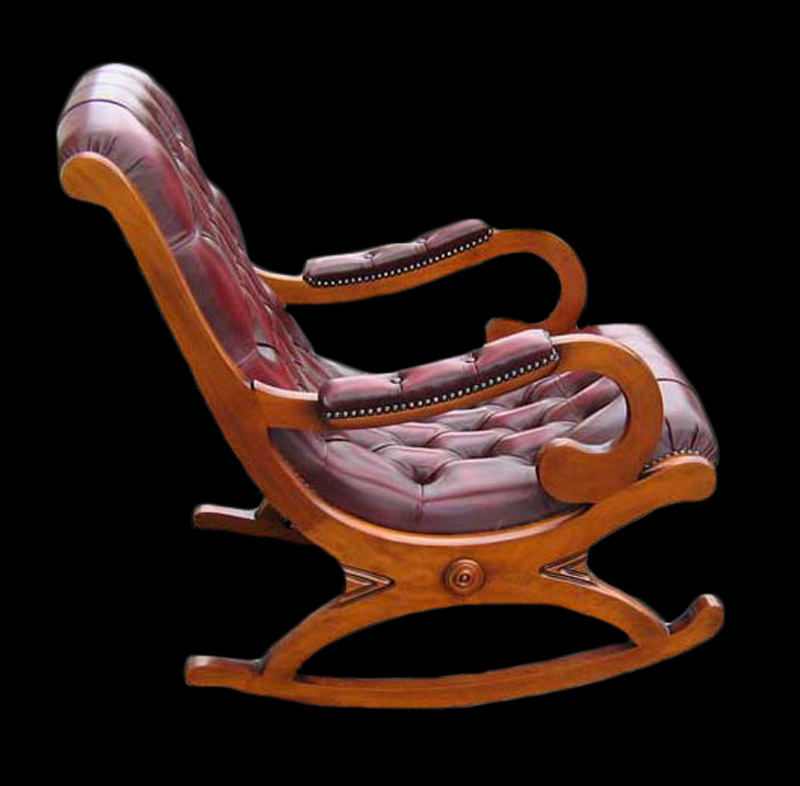 Fauteuil Victoria rocking-chair Old England en cuir de vachette coloris bordeaux patiné