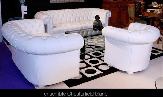 Salon Chesterfield en cuir de vachette rancho coloris blanc
