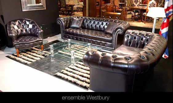 Salon Chesterfield Wesbury en cuir de vachette suprême coloris noir