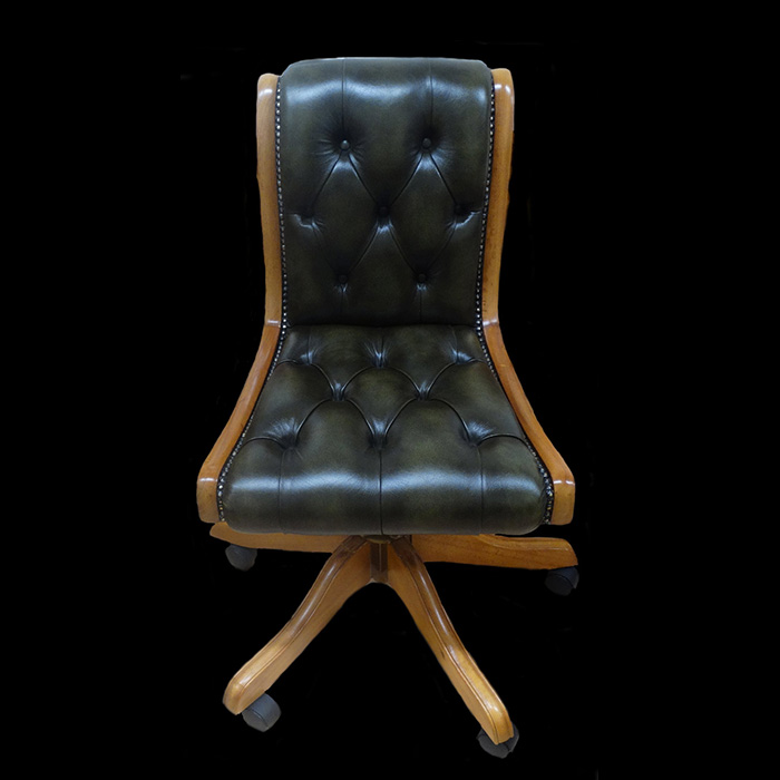 Chaise de bureau Regency en cuir de vachette coloris vert patiné